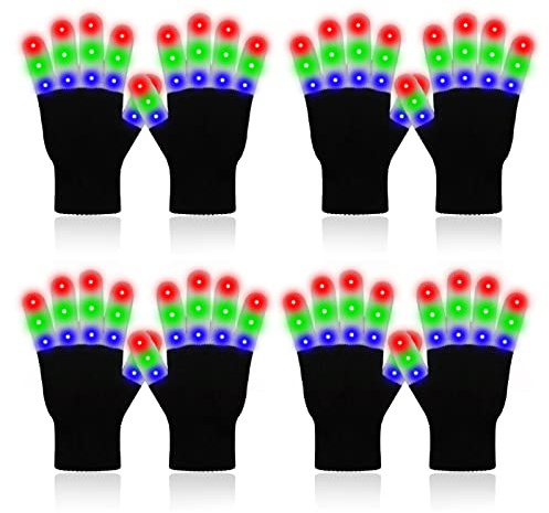 ONEREED 4 Pairs LED Gloves Light up Gloves for Adults Kids Girls Boys Toys Age 12+ Years Old Cool Fun Toys Gifts for Easter Birthday Carnival Party Christmas Halloween