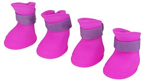 Protectors Pack of 4, Waterproof, Non-Slip Rain Shoes, Silicone Pet Shoes, Protection for Dogs, Cats (L Purple)