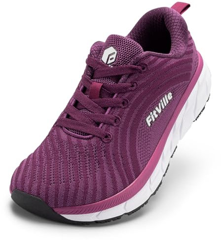 FitVille Wide Fit Trainers for Women, Lightweight Breathable Road Running Shoes, Washable Arch Support Sneakers for Gym Fitness Jogging Walking, Raspberry Purple, 5, Wide