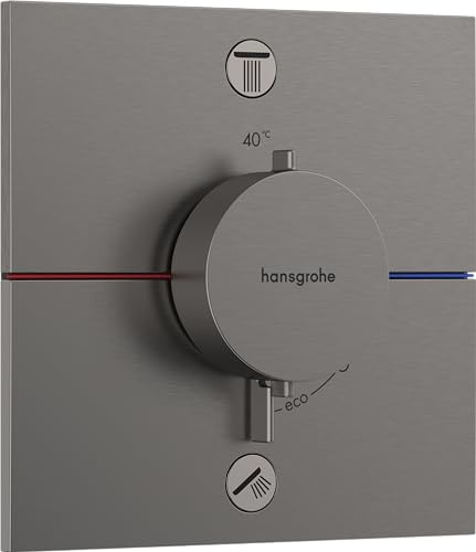 hansgrohe ShowerSelect Comfort E - thermostat conceiled, bathroom tap with safety stop at 40 °C, thermostat square for shower and bath tub, shower mixer for 2 functions, brushed black chrome, 15578340