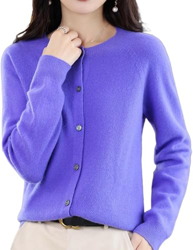 DJFOG Cardigan in cashmere da donna, cardigan 2024 in cashmere abbottonato sul davanti, maniche lunghe, morbido, caldo, maglia elastica, viola chiaro, M