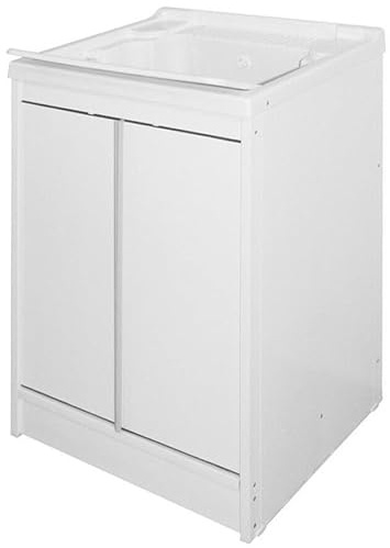 GLOUPIE Mobile Lavatoio In Resina E PVC Bianco Con 2 Ante E Piano Di Lavaggio Richiudibile, L 60 x P 50 x H 84 cm, Completo Di Asse Lava Panni E Kit Di Scarico Con Sifone E Piletta, Made In Italy