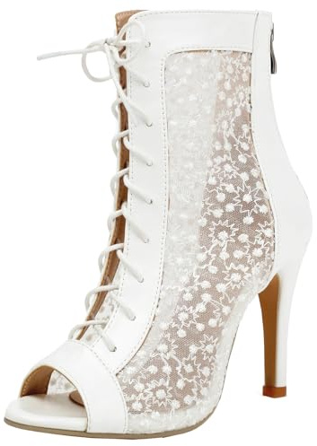 Smilice Bottines d'été pour femme avec bout ouvert et talon aiguille avec fermeture éclair