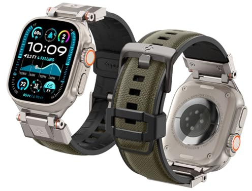 Spigen Dura Pro Armor Nylon Strap Band with Metal Connector Compatible with Apple Watch Ultra 3/2/1 (49mm), Series 11/10/9/8/SE (46/45/44/42mm) - Military Green