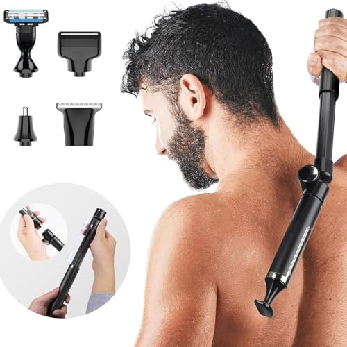 SH-RuiDu Elektrischer Rückenrasierer, 4-in-1 Herren-Körperhaarschneider, IPx6, wasserfest, kabellos, wiederaufladbar, verstellbarer Verlängerungsgriff