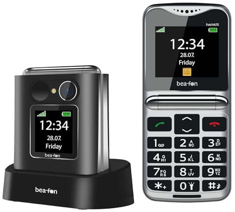 Telefono Cellulare Conchiglia BAR x Anziani Senior Fold10 - Display Grande 2.2, Tasti XL Parlanti, Funzione SOS, Base Ricarica, Volume Alto, Suoneria Forte, HAC M4/T4, Dual Screen, Ottimo Dumb Phone