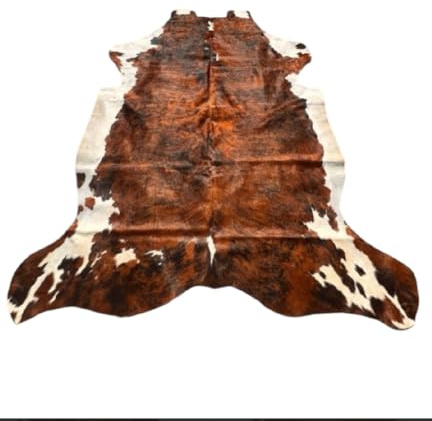 Tappeto in pelle di mucca naturale, XL, 230 x 190 cm, marrone e bianco, design rustico Code BRI003
