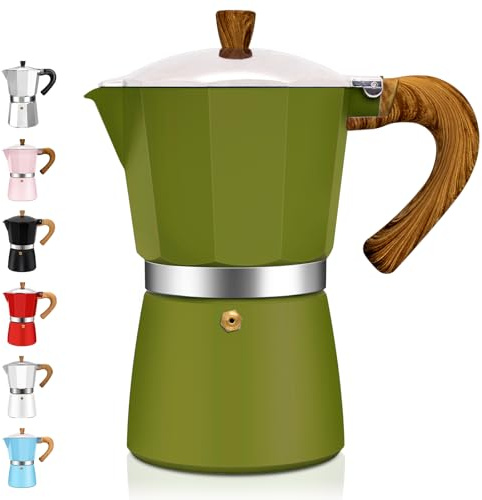 DITOSH 3 Cup Aluminum Espresso Stovetop Moka Pot Express Coffee Maker Percolator Italian Classic Mocha Coffee Machine for Italian and Cuban Cafe Brewing for Home & Camping 150ml 5oz (Green, 12 Cup)