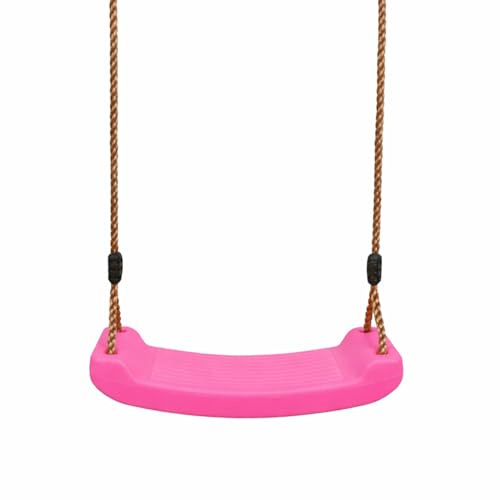 Children's Adjustable Garden Swing Seat with Braided Rope & Secure Clamps – Heavy-Duty Plastic Swing for Ages 3–10 – Holds up to 100kg – Pink