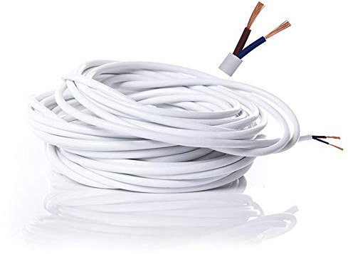 Fil électrique/2 Core Support PVC Secteur électrique Fil de Cuivre de Câble Haute Résistance à la Température 2 x 0,75 mm² Câble d'alimentation–10 Metre Longueur de Coupe Flexible Bassin Câble Blanc
