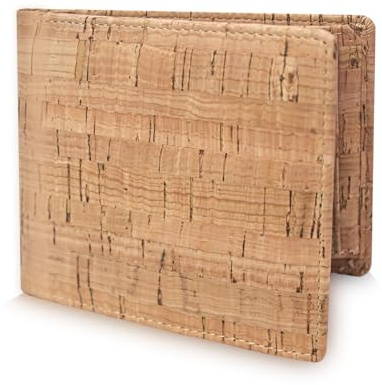 boshiho Geldbörse Kork Herren mit RFID Schutz – Portemonnaie vegan, 10 Karten-Fächer, Münz-Fach – Bifold Geldbeutel Brieftasche aus Kork-Leder, ökologisch, nachhaltig (Cork)