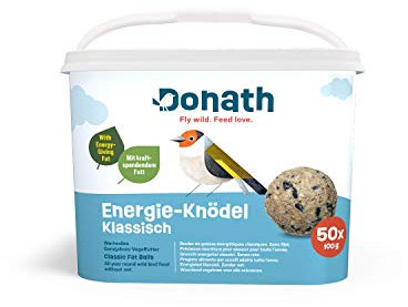 Donath Energie-Knödel Klassisch ohne Netz - Meisenknödel ohne Netz - 100g je Stück - kraftspendendes Fett - wertvolles Ganzjahres Wildvogelfutter - unsere Manufaktur in Süddeutschland - 50er Eimer