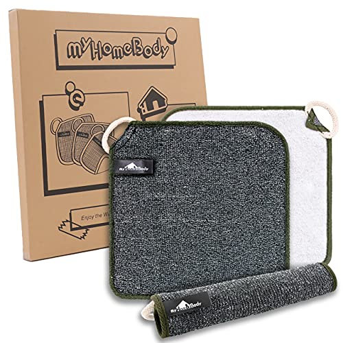 myHomeBody Hochwertiger, doppelt strukturierter, weicher und peelender Waschlappen, Luffa für Bad, Dusche, Langlebige Verarbeitung mit weichem Stoff und mit Aktivkohle durchsetztem Nylon, 3er Pack