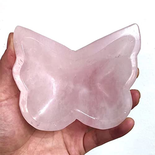 DOUPE Glücklicher Heilungskristall Handgeschnitzte Schmuckbehälter Natürliche Schmetterling geformt Rosa Rosenquarz Kristallschüsseln for Häuserdekoration Dekorationsgeschenke (Size : 9-12cm)
