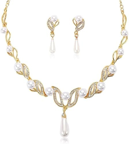 TOFBS Pearl Necklace Earrings Jewellery Set for Women Girls Bridal Jewelry Set Pearl Choker Set Weddings Party Birthday Anniversary Christmas Mothers Day Valentine's Day Gifts