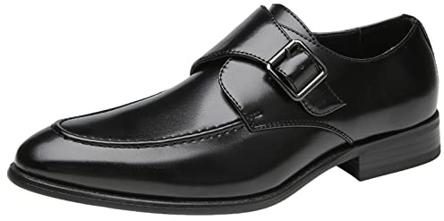 ANUFER Hombres Hebilla Simple Inteligente Zapatos de Monje Cuero de Microfibra Formal Mocasines Planos Negro SN0707123 EU42