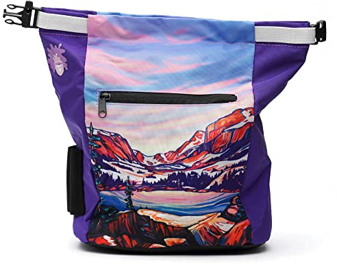 GNARLY DOOD Rocky Mountains Rock Climbing Chalk Bucket | for Bouldering Gym & Outdoor Use | Durable Hook & Loop Closure, 2 Zippered Pockets, Easy-Carry Handle