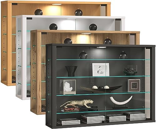 VCM Glasvitrine hängend | Vitrine Glas mit ESG-Sicherheitsglas | Maße: H. 60 x B. 83 x T. 18 cm | Hängevitrine Glas | Modern und platzsparend | Glas Vitrinenschrank - Vitrosa L