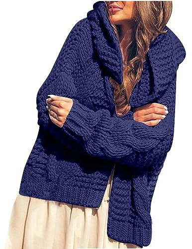 Saymany Strickjacke Damen Warm Long Cardigan Damen Strickjacke Damen Grobstrick Strickjacke Schwarz Cardigan Damen Elegant Strickmantel Damen Oktoberfest Damen Outfit Grobstrickjacke Damen(1-Navy,L)