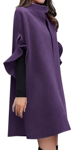 ORANDESIGNE Manteau Femme Hiver Chic Long Veste Poncho Cape Chale Elegant Cardigan Chaud Duffle Coat Laine Caban Blouson Ample Fluide Cérémonie Mode Outwear Wool Jacket A Violet S