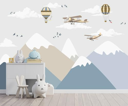 YQWDMX -Children's Room Cartoon Balloon Mountain Fabric Wallpaper Nursery Mural 100 x 65 (Not Peel and Stick)