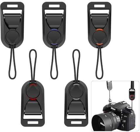 Erioscar set med 5 delar. Kamerarem spänne, kamera axelband snabbkoppling kontakt, kompatibel med de flesta DSLR, DLSM, att installera kamerarem och kamera handrem, svart, En Storlek