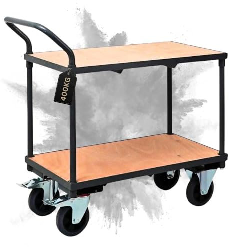 PROREGAL Tischwagen Transportwagen Handwagen Materialwagen Pro mit 2 Etagen | HxBxT 95x50x97cm | Traglast 400kg | Grau