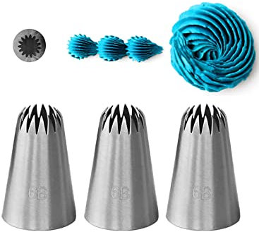 6B Piping Nozzle Large,Star Icing Tip 6B for Eclairs,Churros,Meringue,Cake Cupcake Cookie Decorating,3 Pcs