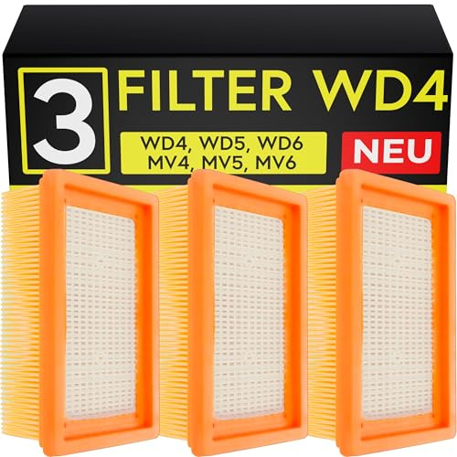 Supply Guy WD4 Filter kompatibel med Kärcher KFI 4410 WD4 WD5 WD6 MV6 SE5 SE6 Reservdelar 3 ersättningsfilter ersätter 2.863-005.0 (3 Set Dammsugarfilter)