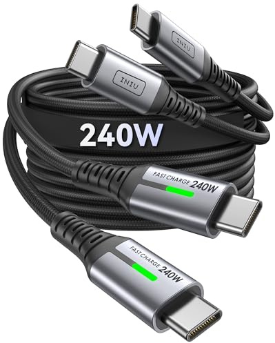 INIU USB C to USB C Cable,240W Fast Charging Type C Charger Cord,Braided USBC Phone Charger Cable for iPhone 17 16 Pro Max Samsung S25 S24 Laptops MacBook Air 15 M3 iPad Switch[3.3 ft + 3.3 ft. Black]