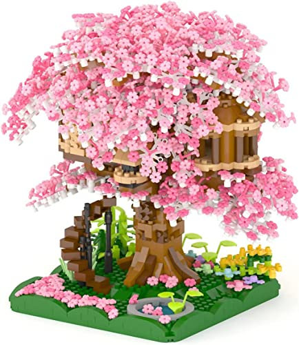 Bloc de Construction de Sakura Arbre Maison, 2028 Pièces kit de Construction de Cabane dans Les Arbres, Mini Bricolage Botanique Artificielles Collection jeux de construction pour adultes et enfants