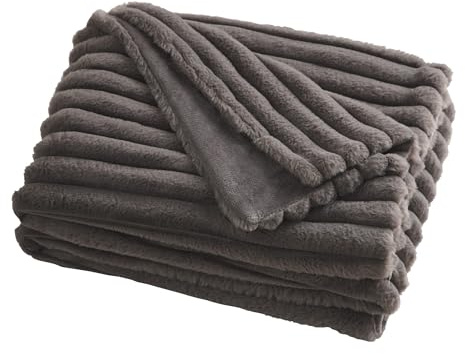 Appletree Faux Fur Throw – Charcoal Grey, 180x130cm – Soft Plush Blanket for Sofa or Bed – Luxury Rabbit Fur Imitation – Reversible & Filled – Matching Cushion Available