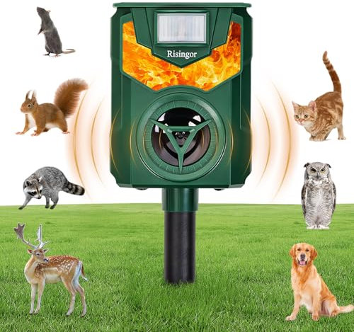 Animal Repeller Ultrasonic Multifunction Ultrasonic Mole Repellent for Garden Farm, 5 Modes Solar Cat Repellent, Waterproof Mole Repellent with LED Light for Cats, Dogs, Birds, Martens