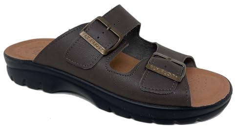 Ciabatte Uomo in Microfibra Elastica con Strappo Regolabile, Sottopiede Imbottito Antishock in Pelle