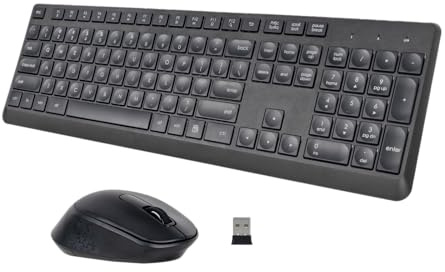 HUO JI Silent Wireless Keyboard and Mouse Combo, Quiet and Soft,Thin, Black