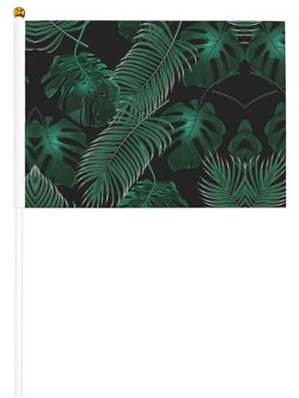 Ensemble de mini drapeaux miniatures en bois avec imprimé feuille de bananier vert, 14 x 21 cm, petits drapeaux miniatures pour toutes les saisons