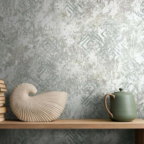 marburg Carta da parati grigio verde 3D effetto cemento grafico moderno per soggiorno, camera da letto, cucina, 10,05 x 0,53