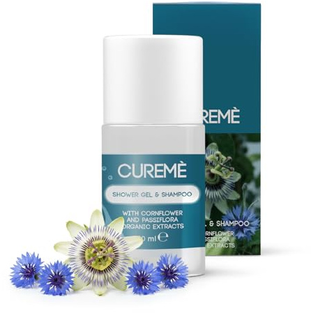 Maqa - Shampooing douche aux extraits bio de bleuet et de passiflore 20 ml | Courtoisie hôtels, B&B, cliniques, bureaux | Formule naturelle douce, fabriquée en Italie, respectueuse de l'environnement