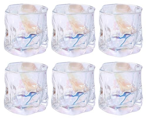 PORFOYO Juego de 6 vasos de whisky, 200 ml, cristal transparente, vasos de whisky, vasos de café helado, para cócteles, agua, té, zumo