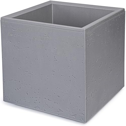 KONZEPT Großer Pflanzkübel auf Rollen, aus 100 % recyceltem Material - 30x30x30cm, für innen und außen, quadratisch, grau in Beton-Optik, mobil – ideal für Garten, Terrasse, Balkon und Wohnräume