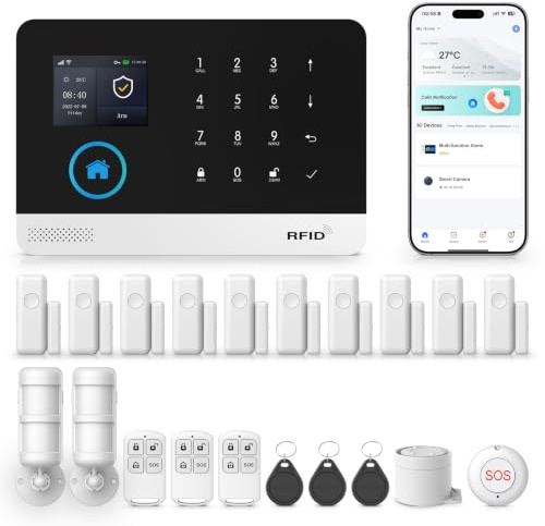 XNY Kit Système d'alarme Maison 4G - 21 pièces - Alarme Maison sans Fil Intelligent WiFi avec APP - Détecteur de Mouvement 33lb Immunité Animaux, Télécommandes, Capteur de Fenêtre et de Porte, Sirène