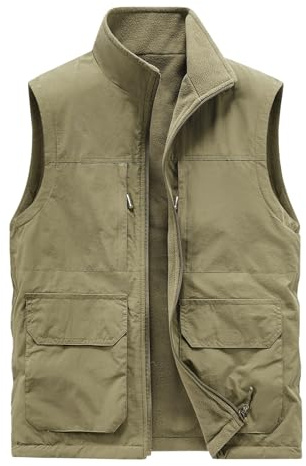 Gilet Sans Manche Homme Zippé- Veste Chaude Grande Taille Confortable Décontracté Avec Poches Couleur Unie Débardeur Chic Coupe Slim Épais Thermique Passe-Partout Extérieur Cargo Manteaux