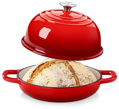 Velaze Enameled Cast Iron Dutch Oven for Bread Making, Bread Pan with Lid, Dutch Oven For Sourdough Bread Baking, Cast Iron Bread Pot, Red, 24cm Casserole Dish with Lid, 5 Quart