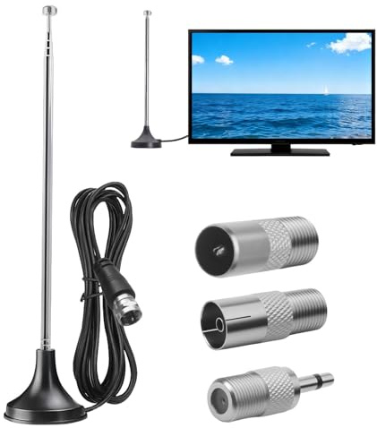 Antena Radio FM Interior Casa,Receptores de Audio, Estéreos, Sistemas Home Cinema, Recepción de Señales Estable,Telescópica Interior con Base Magnética y Cable de 3M, 75 Ohm,Negro