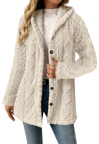 SYDUZAX Femme Veste Polaire Zippé Sweat-Shirt à Capuche Manteau Hoodie Chaud Hiver Femmes Manches Léger Manches Longues Devant Ouvert Tricoté Femmes Léger Manche Longues