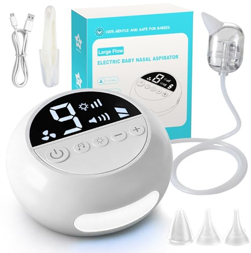 Fizzyo Aspiratore Nasale Neonato, Aspiratore Nasale Elettrico per Bambini con 9 Livelli di Aspirazione e 3 Beccucci in Silicone, Aspira Muco Neonato con Funzione Musica e Luci per Piccoli e Neonati