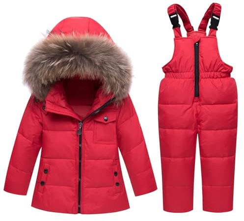 Toddler - Chaqueta de nieve de 2 piezas para bebé, niño y niña, con capucha para invierno, con mono de esquí, ropa cálida para exteriores, rojo, 3-4 Años