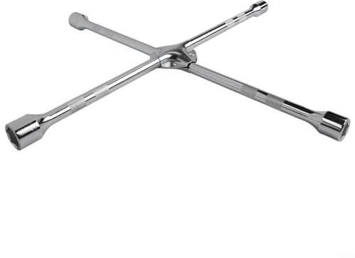 Llave de 4 vías para rueda de coche, 17 mm, 19 mm, 21 mm, 23 mm, llave de vaso resistente con mango de 35 cm, llave cruzada de acero para extracción de tuercas de llanta automotriz (20 pulgadas)