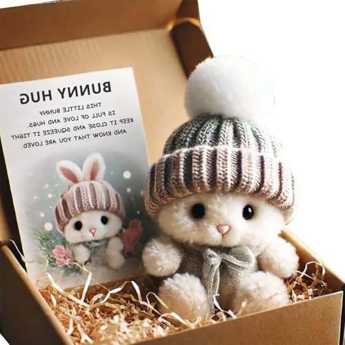 Mini lapin câlin mignon cadeau de Pâques, mini lapins, mini lapins dans une boîte, soutien émotionnel, poche positive en peluche pour la famille, les amis et les proches à Pâques (gris)