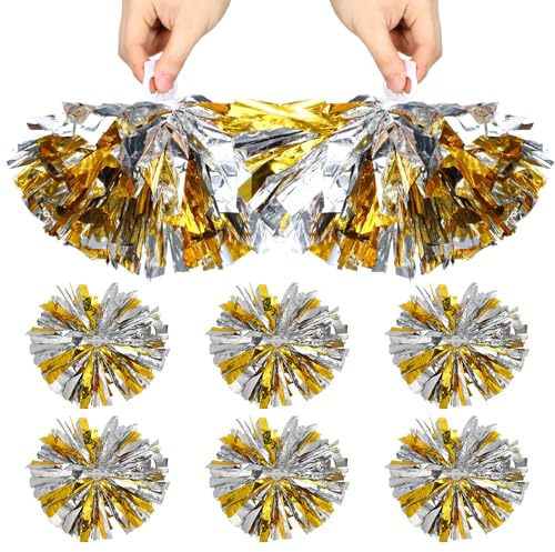 SOLUSTRE Pompons Cheerleading métalliques 12 pcs légers avec Anneaux ergonomiques adaptés aux équipes de Danse Sportive